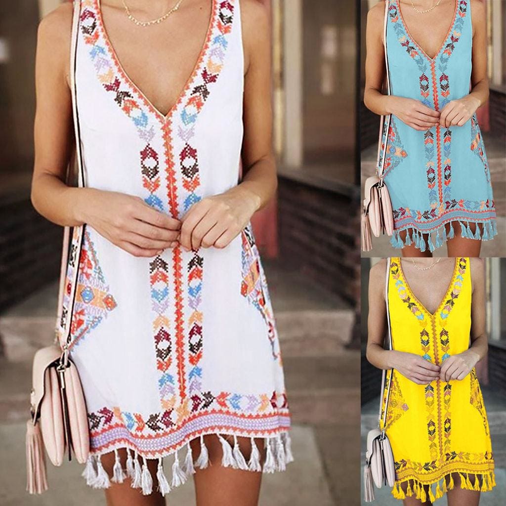 Women Sleeveless V Neck Summer Boho Floral Casual Loose Beach Small ...