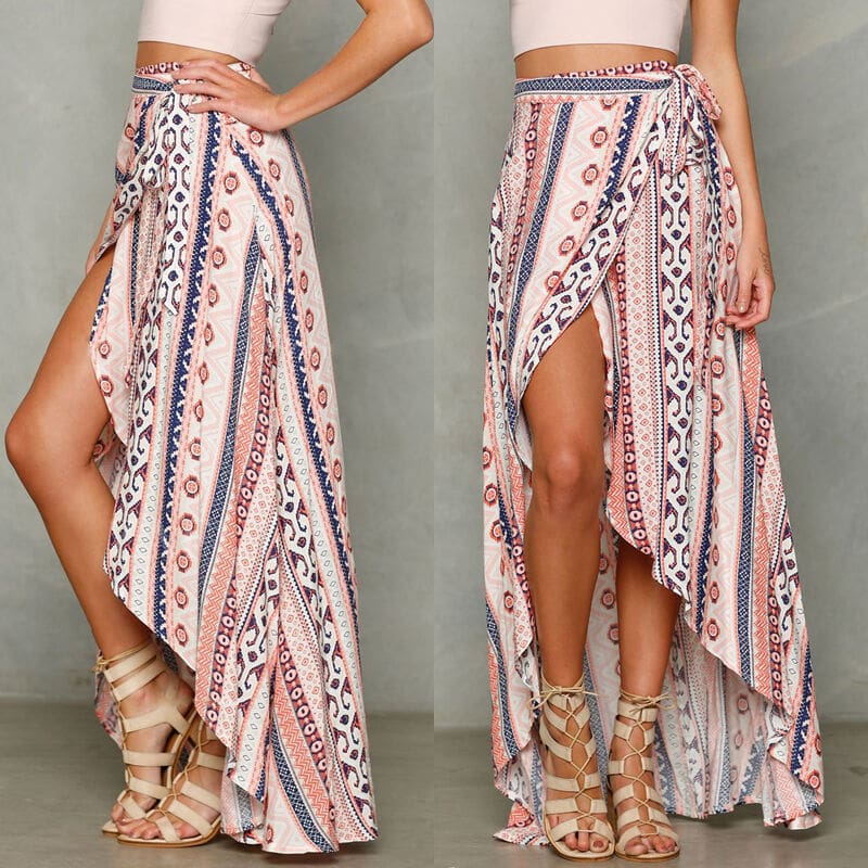 Women Beach Kaftan Slit Stretch Waist Long Maxi Skirt Ladies Summer Wrap Skirt Sarong Boho Beachwear Casual Skirt Sundress