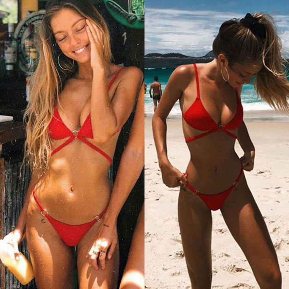 2Pcs Sexy Women Ladies Bikini Set Solid Bandage Push-Up Padded Bra Triangle Swimwear Swimsuit Bathing S-XL