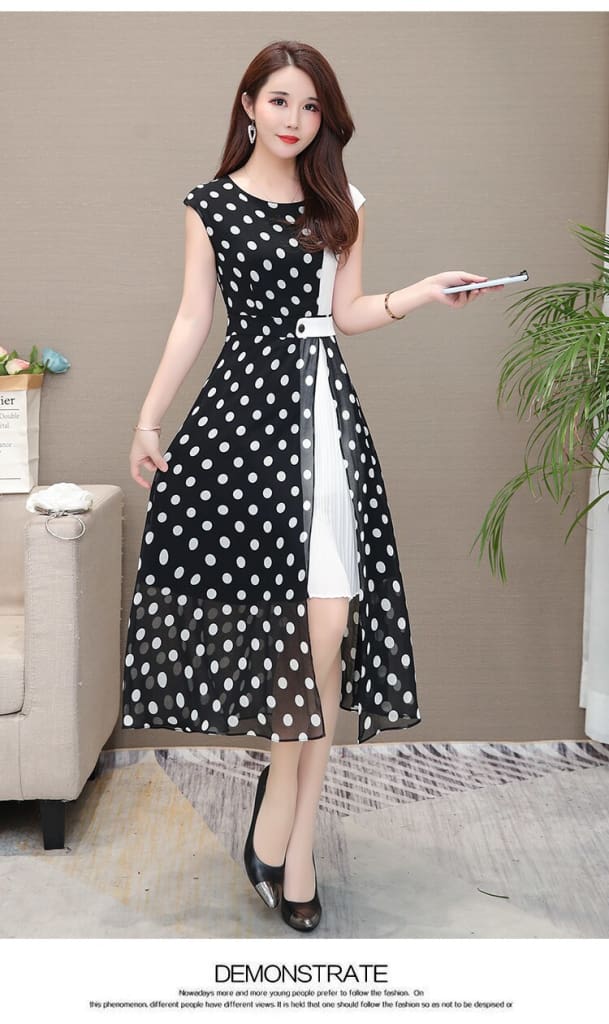 Womens Chiffon Dress - Open Side Split Dot Ladies Plus Size Dress