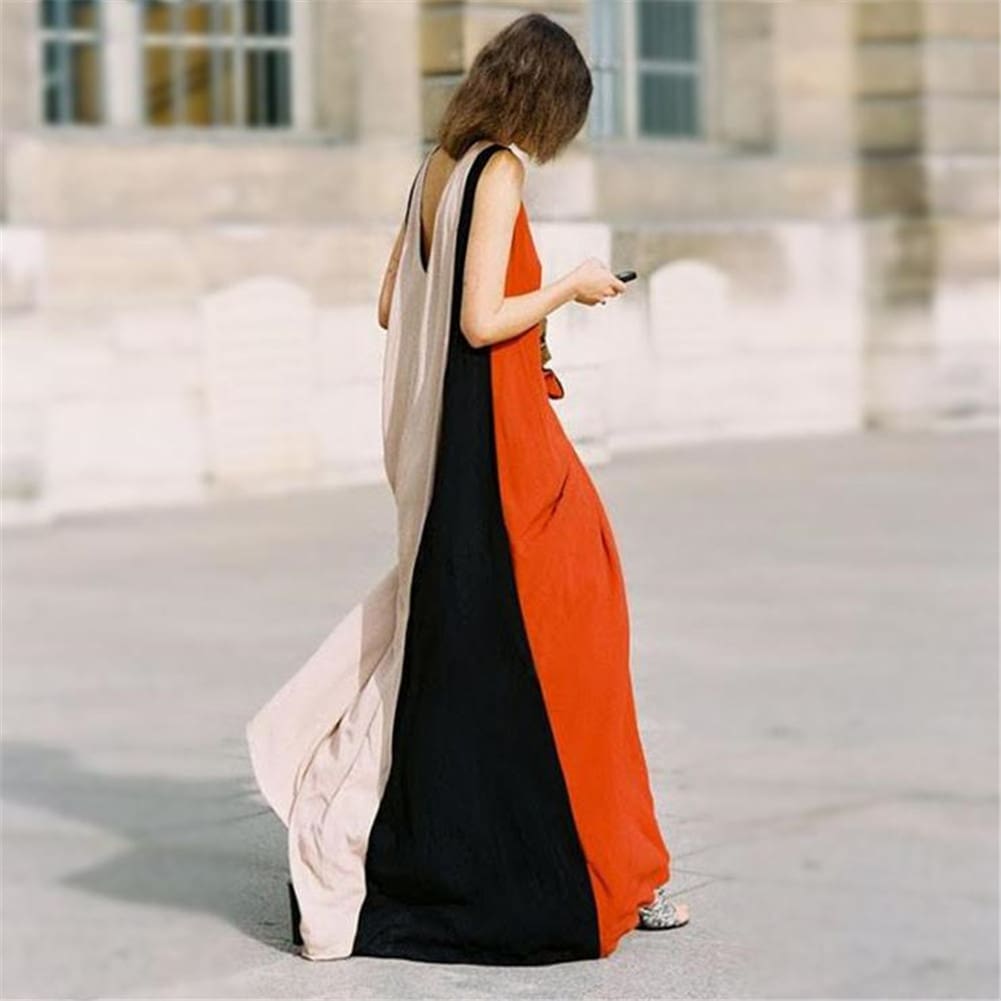 Summer Womens Patchwork Sleeveless Loose Maxi Dress New Fashion Ladies Clubwear Holiday Casual Long Sundress