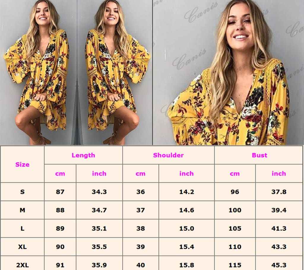 Women Long Sleeve Boho Floral Party Swimwear Bikini Summer Beach Wear Cover Up Dress Casual Loose Mini Sundress