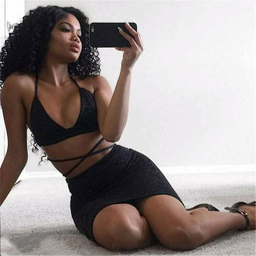 Women 2 Piece Set Party Dress Summer Ladies Casual Bandeau Cut Out Multi Tie Bodycon Slim Bardot Top Skirt Clubwear