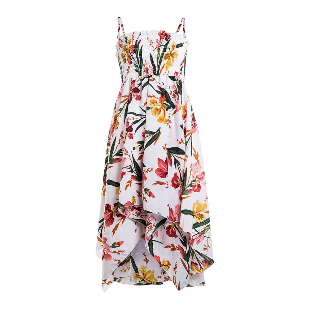 Women Ladies Floral Print Strap Swing Dress Backless Casual Irregular Hem Sundress Summer Beach Holiday Dresses