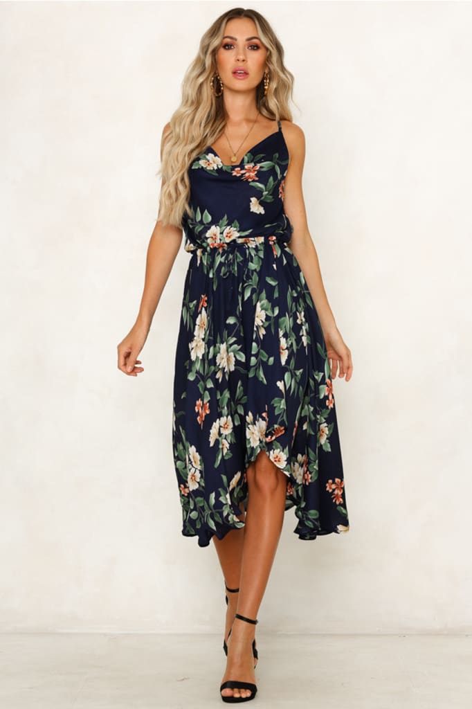 Summer Women Boho Sleeveless Loose Midi Dress Fashion Floral Evening Party Beach Dress Holiday Beach Sundress