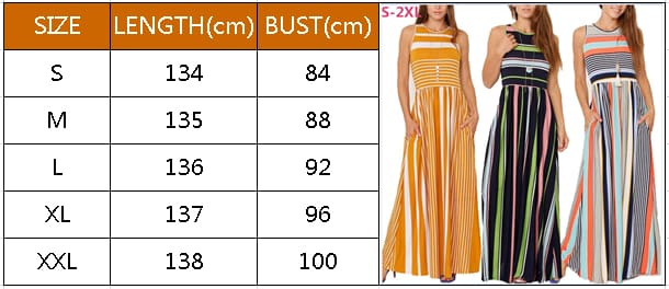 Women Ladies Boho Stripe Bodycon Sleeveless Maxi Dress Pocket High Waist Summer Beach Dress Sundress New