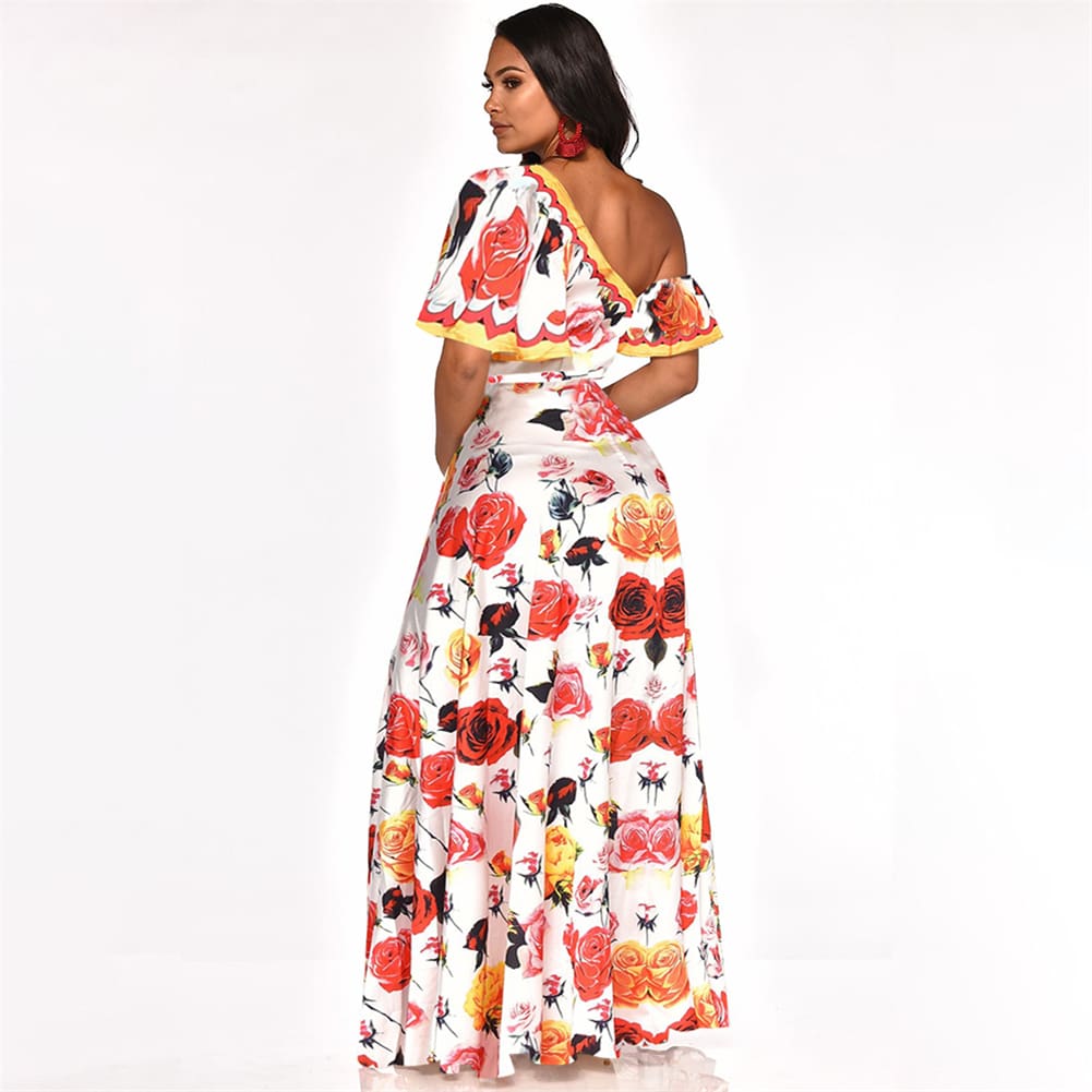 Womens Boho Maxi Dress Fashion Ladies Casual One Shoulder Floral Holiday Summer Beach Evening Party Long Sundress