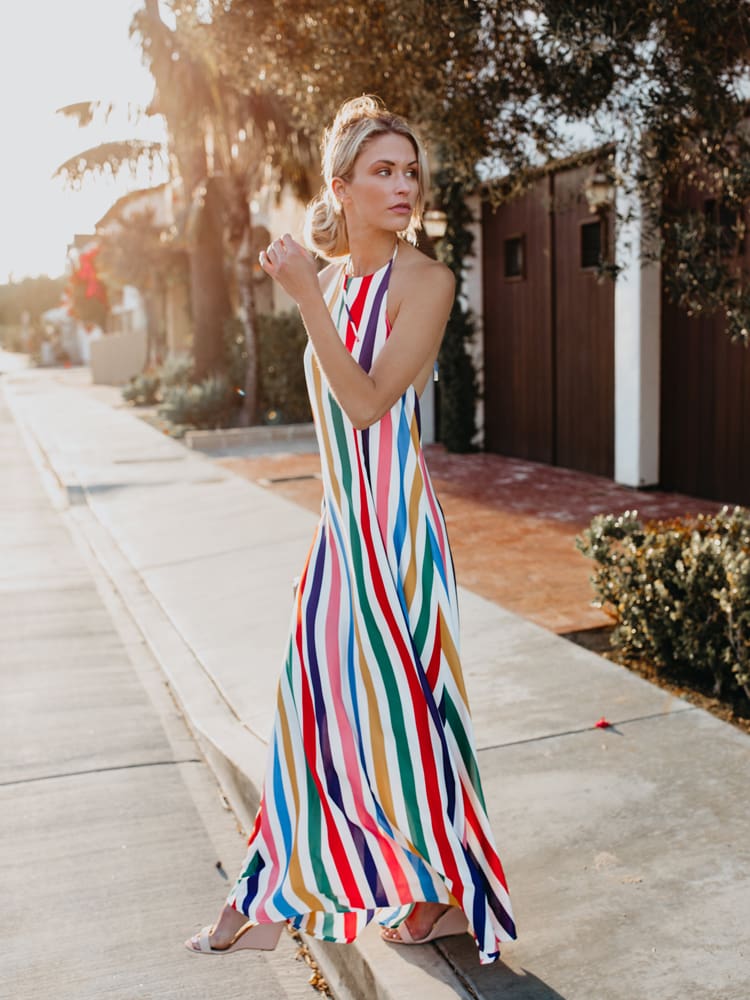 HOT Women Sling Backless Dress Summer Sexy Ladies Sleeveless Beach Stripe Evening Party Long Maxi Sundress