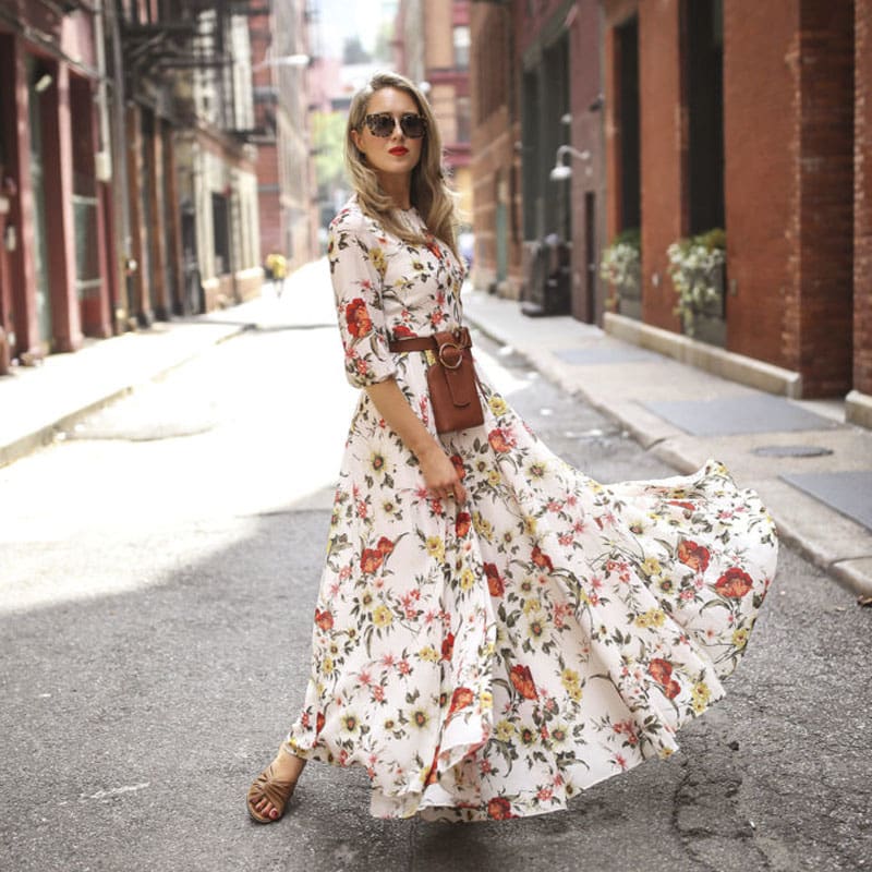 Womens Boho Maxi Dress Floral Summer Beach Party Long Sundress Fashion Ladies Casual Daily Half Sleeve Dress Clothes