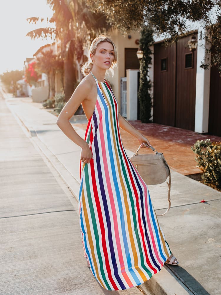 HOT Women Sling Backless Dress Summer Sexy Ladies Sleeveless Beach Stripe Evening Party Long Maxi Sundress