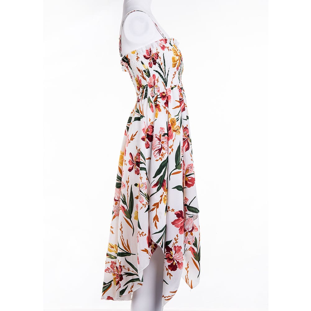 Women Ladies Floral Print Strap Swing Dress Backless Casual Irregular Hem Sundress Summer Beach Holiday Dresses