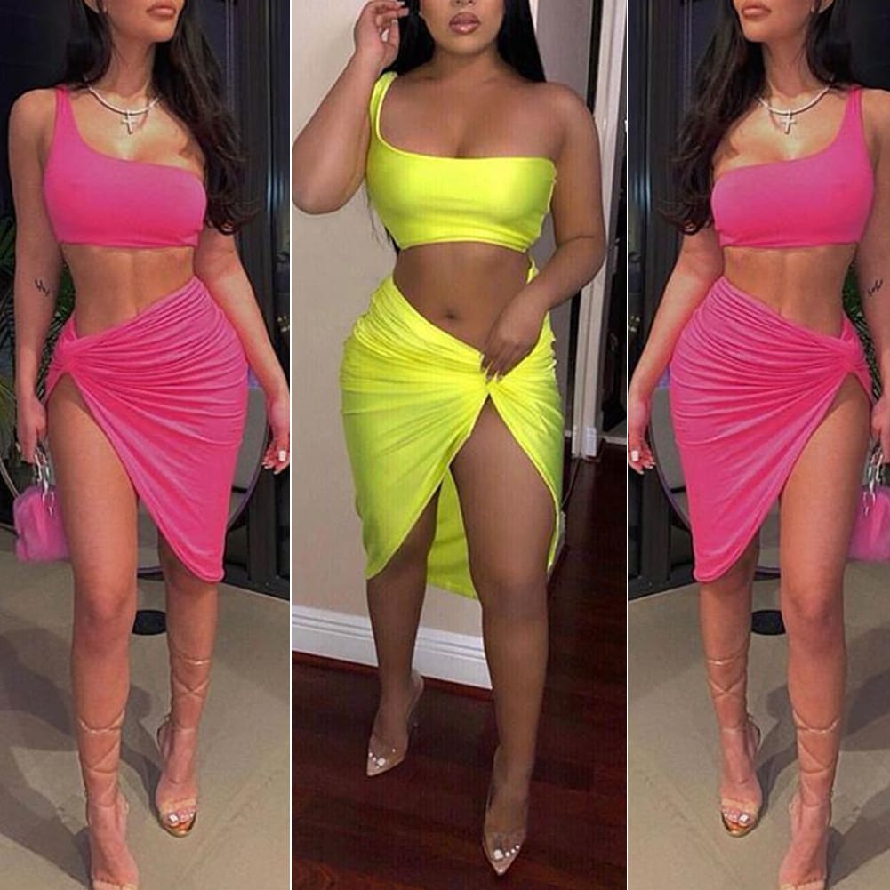 Women Piece Bodycon Two Piece Crop Top and Skirt Set Bandage Dress Club Party Dress Summer Beachwear Swimsuit