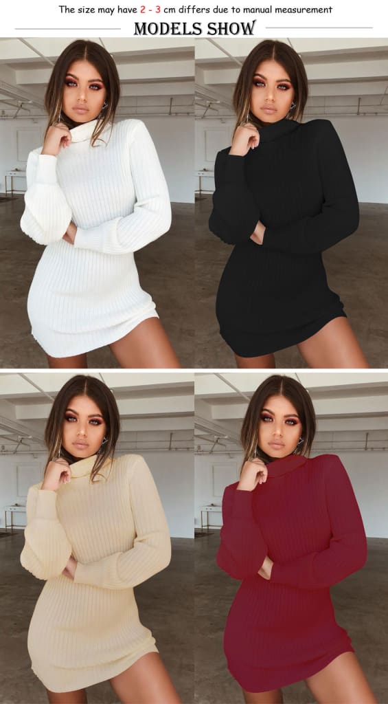 Women Ladies Casual Sweatshirt Long Sleeve Knit Slit Dress Sweater Hoodie Jumper Top Loose Winter Bodycon Party Dress