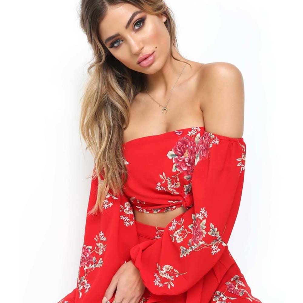 Summer Holiday Women 2 Piece Set Off Shoulder Blouse Plus Skirts Bandage Bandeau Crop Top Skirt Beach Outfit Sundress