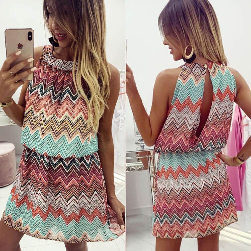 New Women Ladies Summer Boho Sleeveless Short Mini Dress Holiday Party Beach Dresses Fashion Casual Loose Sundress