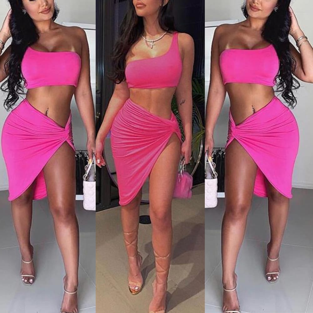 Women Piece Bodycon Two Piece Crop Top and Skirt Set Bandage Dress Club Party Dress Summer Beachwear Swimsuit