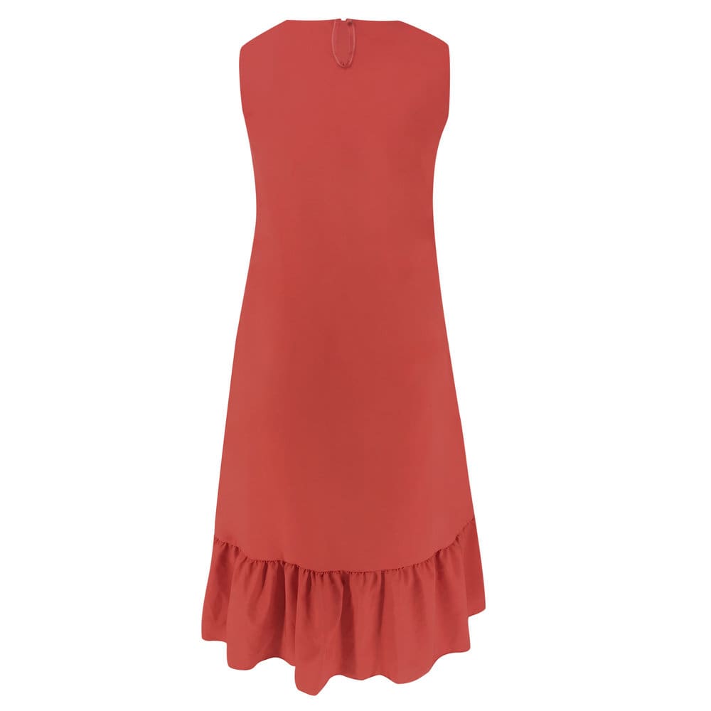 New Fashion Women Sleeveless Casual Red Dress Holiday Loose Ruffle Top Shirts Dress Casual Beach Summer Sundress