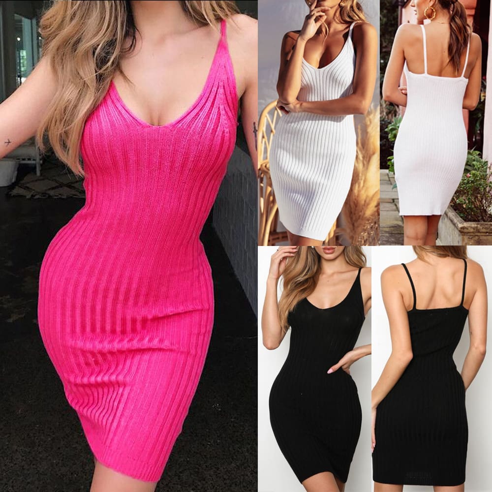 Womens Elegant Sexy Bandage Dress Slim Fit Bodycon V-Neck Pencil Holiday Party Sleeveless Formal Summer Sundress