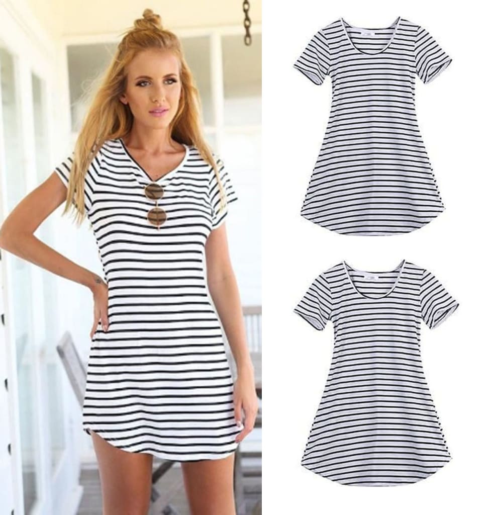 UK Fashion Women Girls Striped Casual Short Mini Dress Casual A-line Club Party Dresses