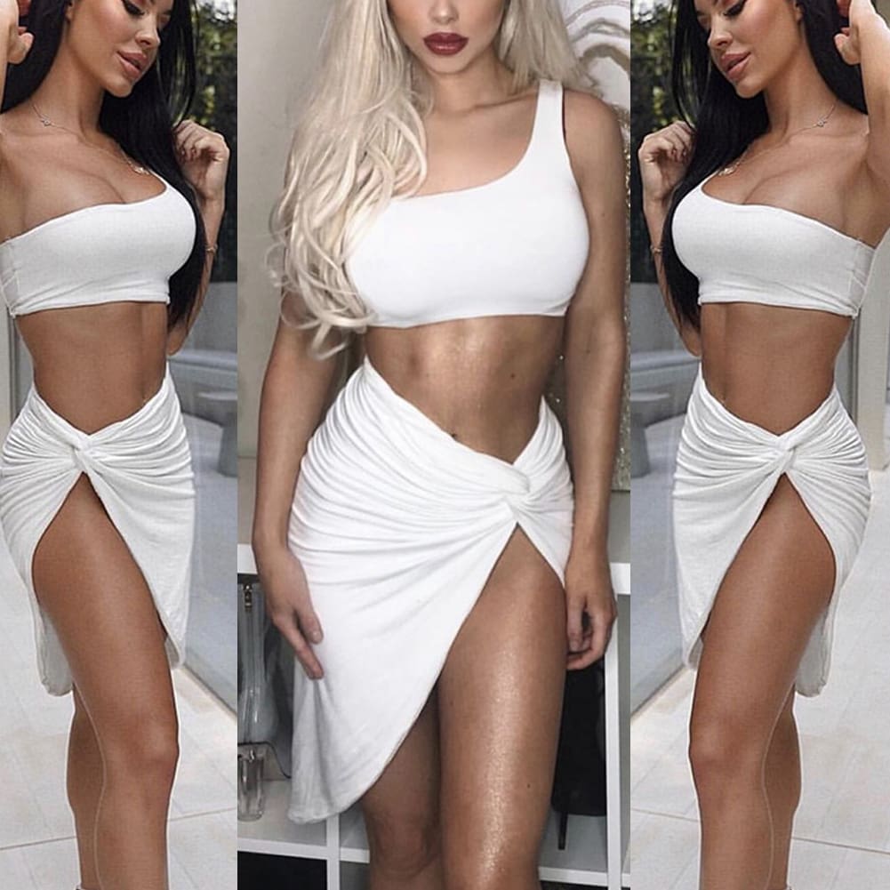 Women Piece Bodycon Two Piece Crop Top and Skirt Set Bandage Dress Club Party Dress Summer Beachwear Swimsuit