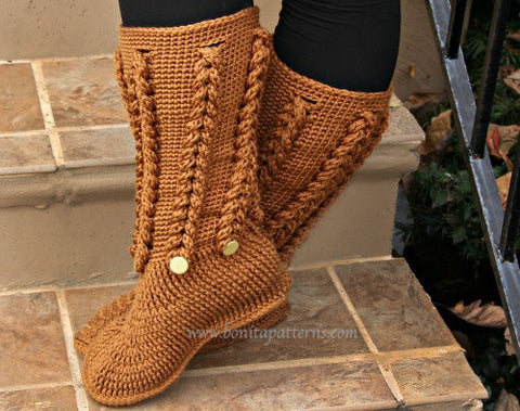 Knit- Look Braid Stitch Long Boots (Adult Sizes) – Bonita Patterns