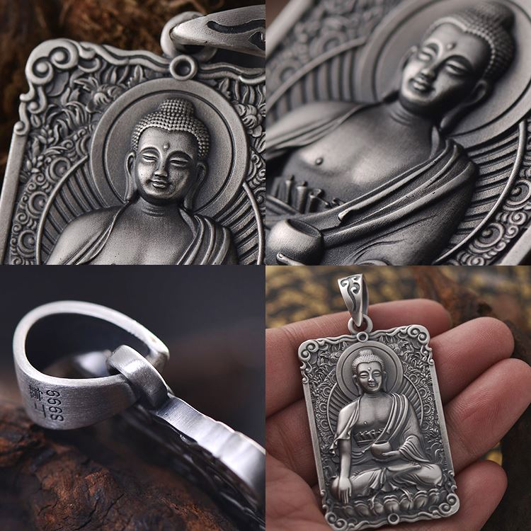Medicine Buddha Pendant: Made from Oxidized 999 Silver - Mantrapiece