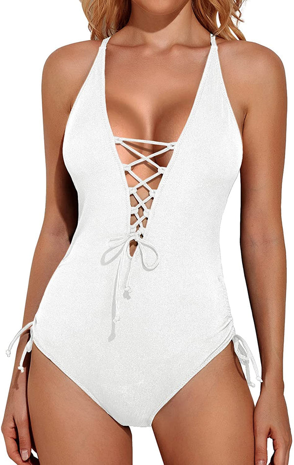 Womens One Piece Swimsuits Tummy Control Cutout High Waisted Bathing Suit  Wrap Tie Back 1 Piece Swimsuit