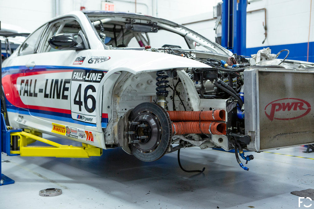 Future Classic BMW wheel spacer installed on Fall-Line E92 M3 racecar for testing