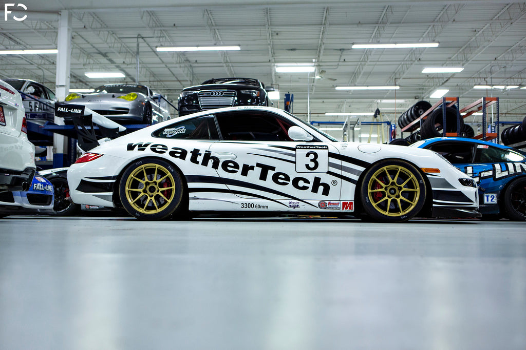 WeatherTech 997 race car side profile with Future Classic Porsche spacers