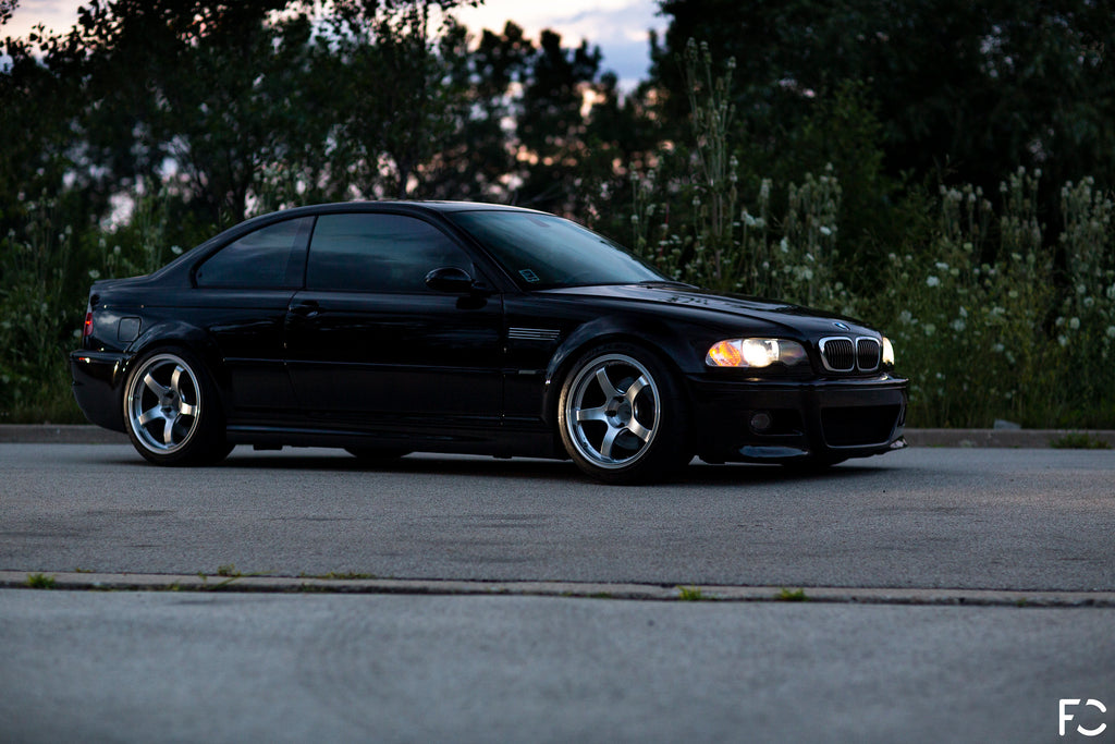 Future Classic - Mike Maravilla E46 M3 side angle view with Advan TCIII and KW 2-way clubsport coilovers