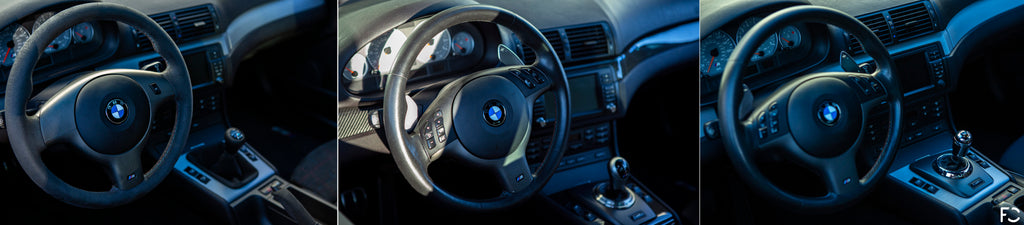 Future Classic E46 M3 interior comparison - M-texture, leather, and impulse cloth