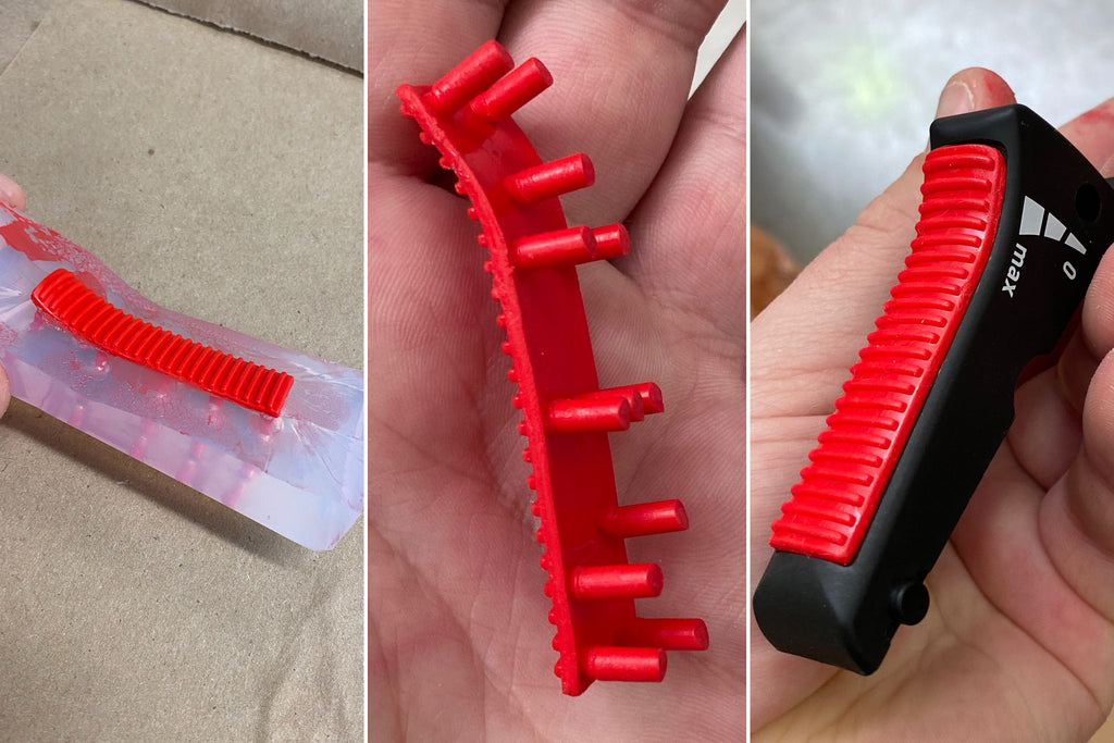 3d printed Rupes red trigger in stages for obsessed garage polisher project