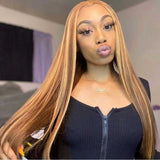 Tuneful Premium 13x4 HD Transparent Lace Frontal Wigs Straight 4/27# Highlight Lace Front Human Hair Wigs