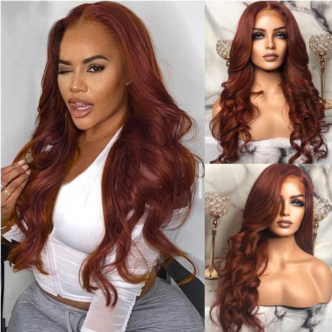 Tuneful 13x6 5x5 HD Lace Front Closure Human Hair Wigs 33# Auburn Brown Colored Frontal Wigs 180%