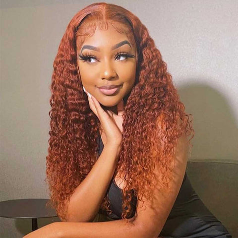 Tuneful 13x6 5x5 HD Lace Front Closure Human Hair Wigs 350# Orange Frontal Wigs 180%