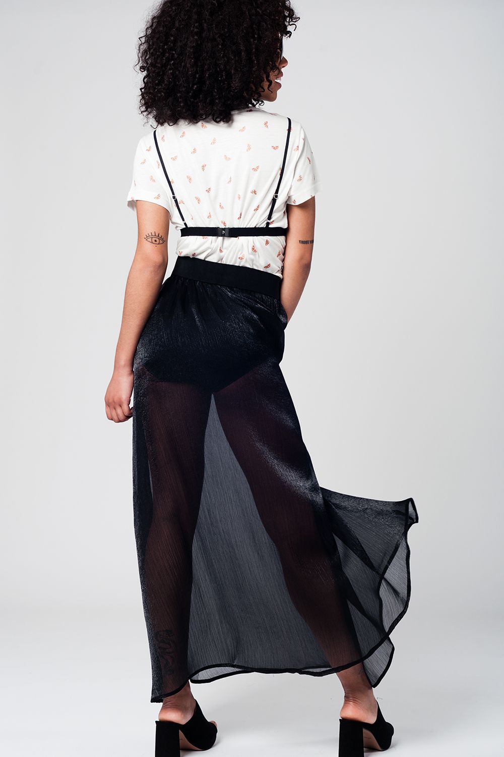 Black Maxi Skirt In Chiffon Fabric Womens Fashion - Clothing