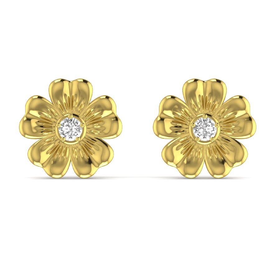 14k Yellow Gold Flower Earrings With Diamond Velvetcase