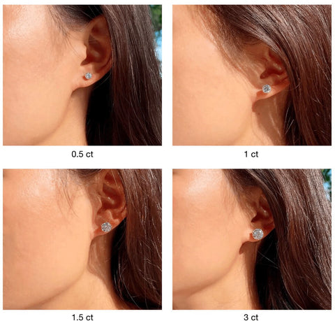 Stud Earring Different Carat Size Comparison