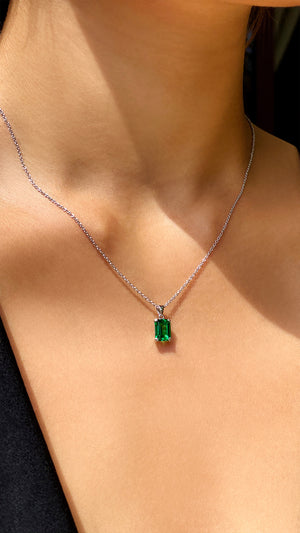 14K Gold Emerald Cut Solid Necklace Pendant Dainty Emerald Necklace Gi