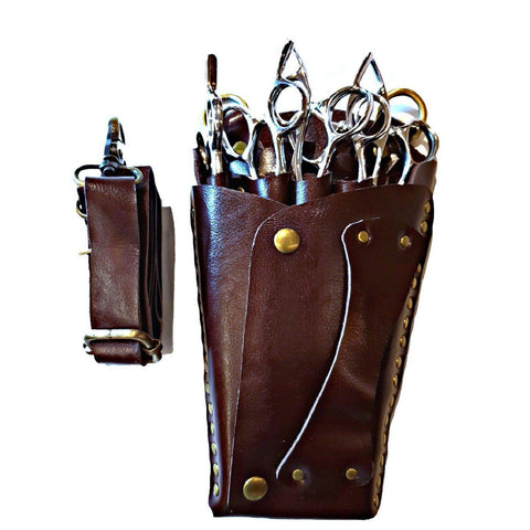 The premium brown leather scissor holster for hairdressers and barbers