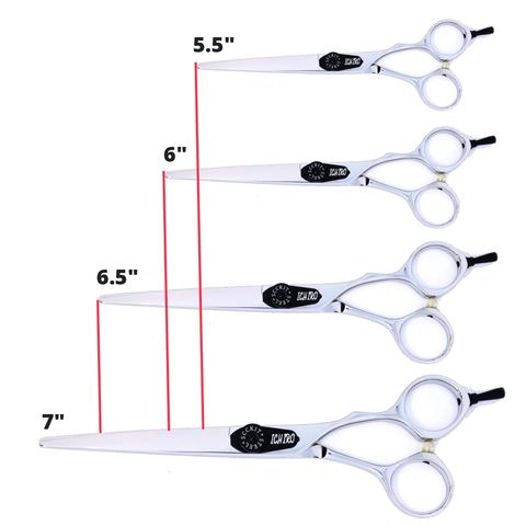 The different hair cutting scissor sizes for hairdressing and barbering 