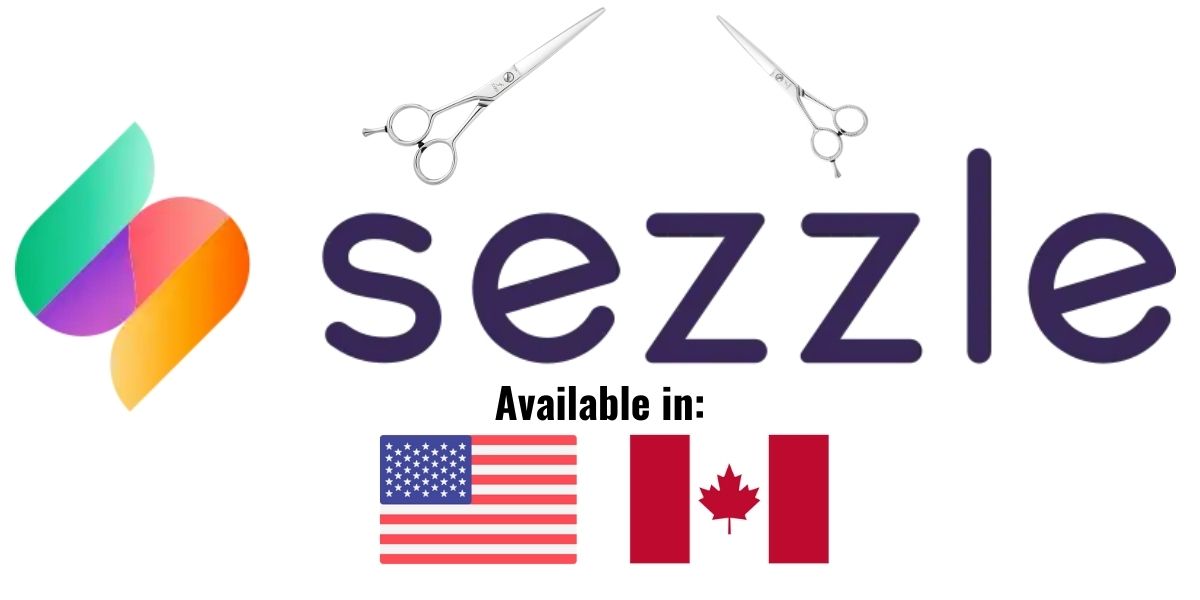 De Sezzle Logo an eng Schéier. Kafen Coiffeur Schéier an den USA a Kanada