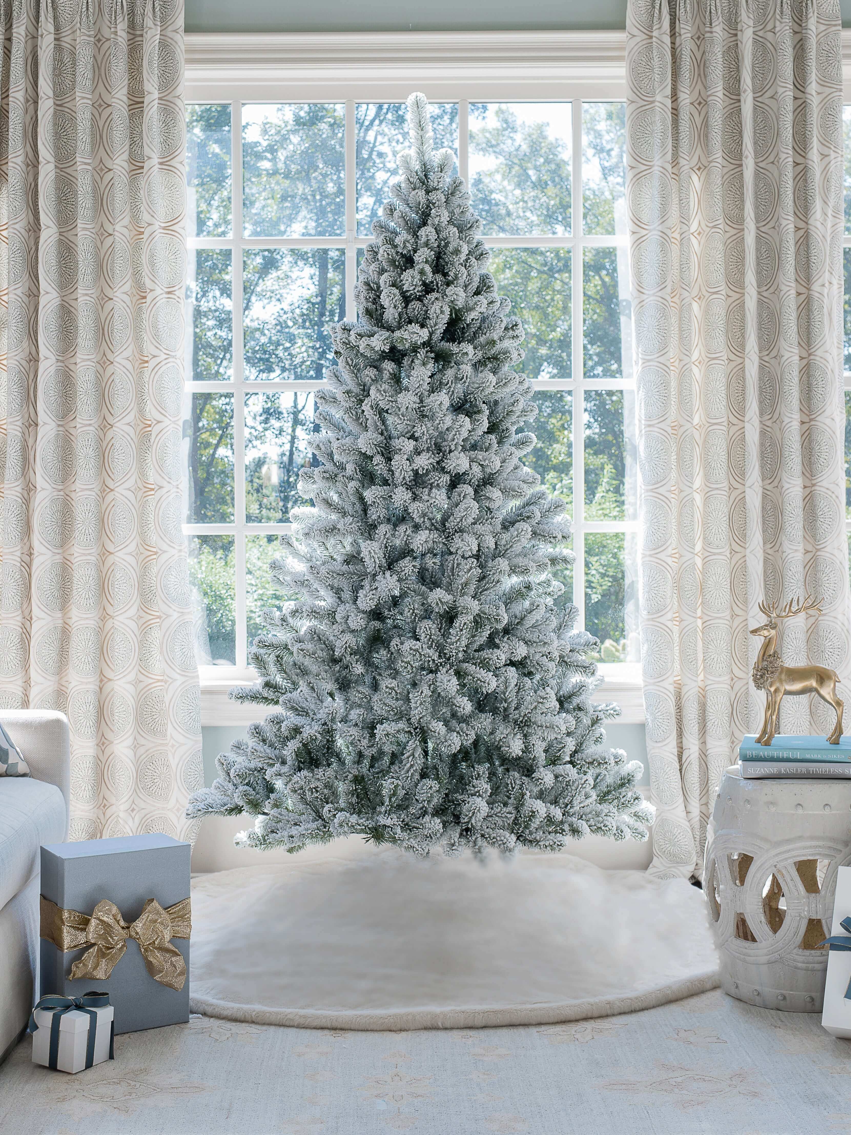 Image of (OPEN BOX) 7' PRINCE FLOCK TREE 400 WARM WHITE LED LIGHTS, FINAL SALE