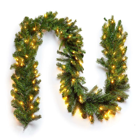 King of Christmas 9' x 12" King Douglas Fir Garland With 100 Warm White LED Lights