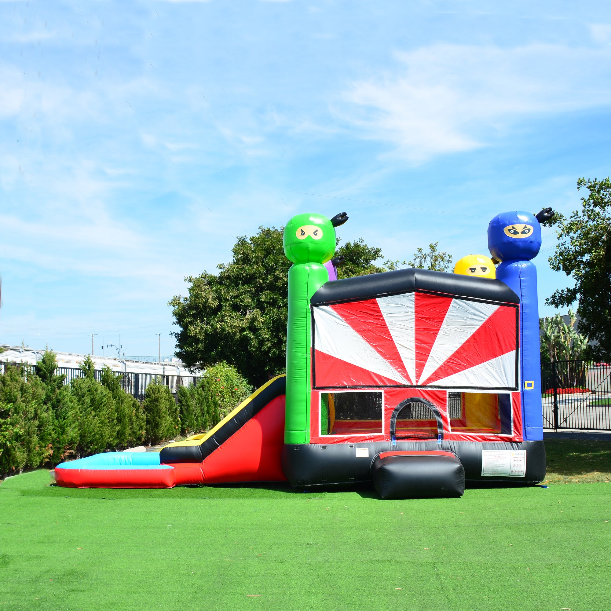Ninja Warrior Bounce House with Slide Combo - Hero Kiddo Inflatables