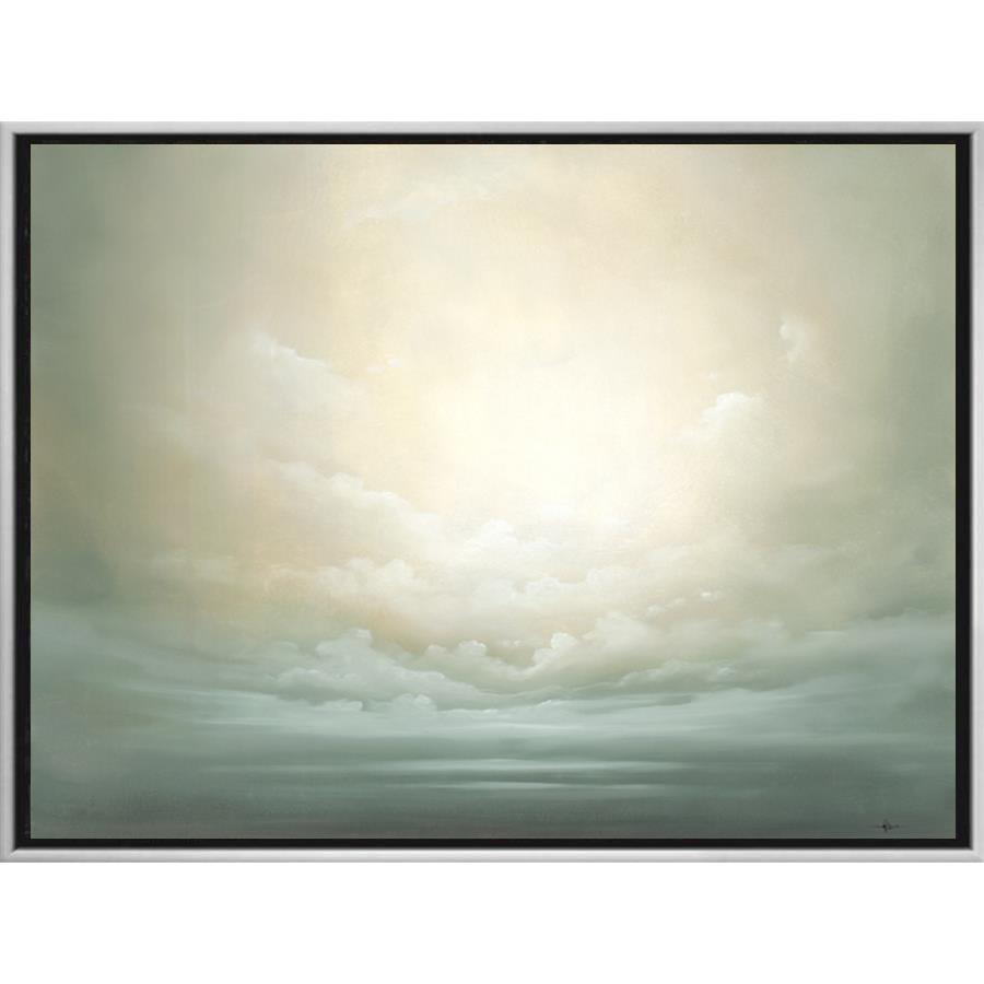 FG3099C01 Giclée on Matte Canvas, framed Floating in a Contemporary Silver Floater Frame #7662. This frame has a 2in profile in black. Finished Size: W 37.00 in x H 37.00 in