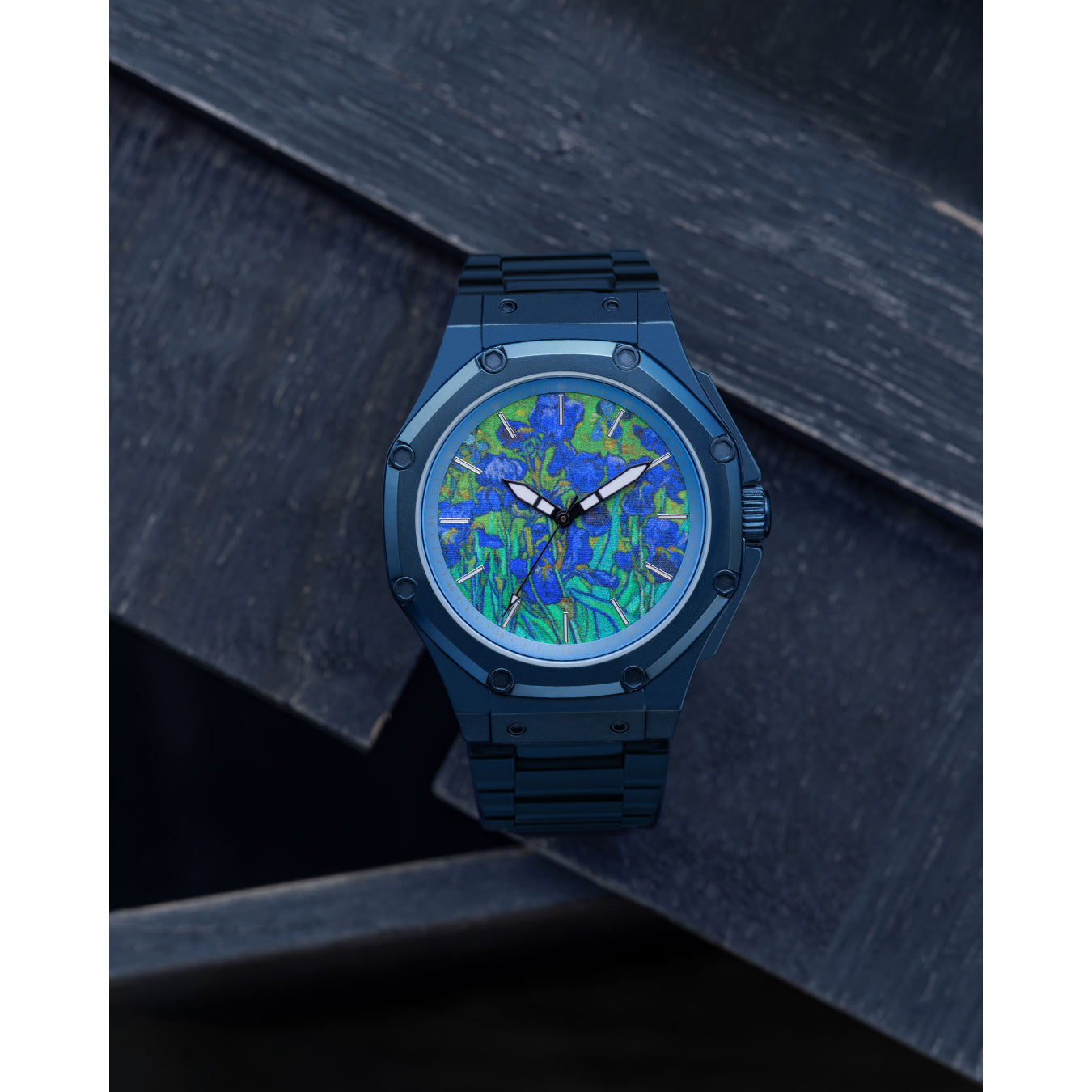 Van Gogh Irises Watch with Blue Steel Band