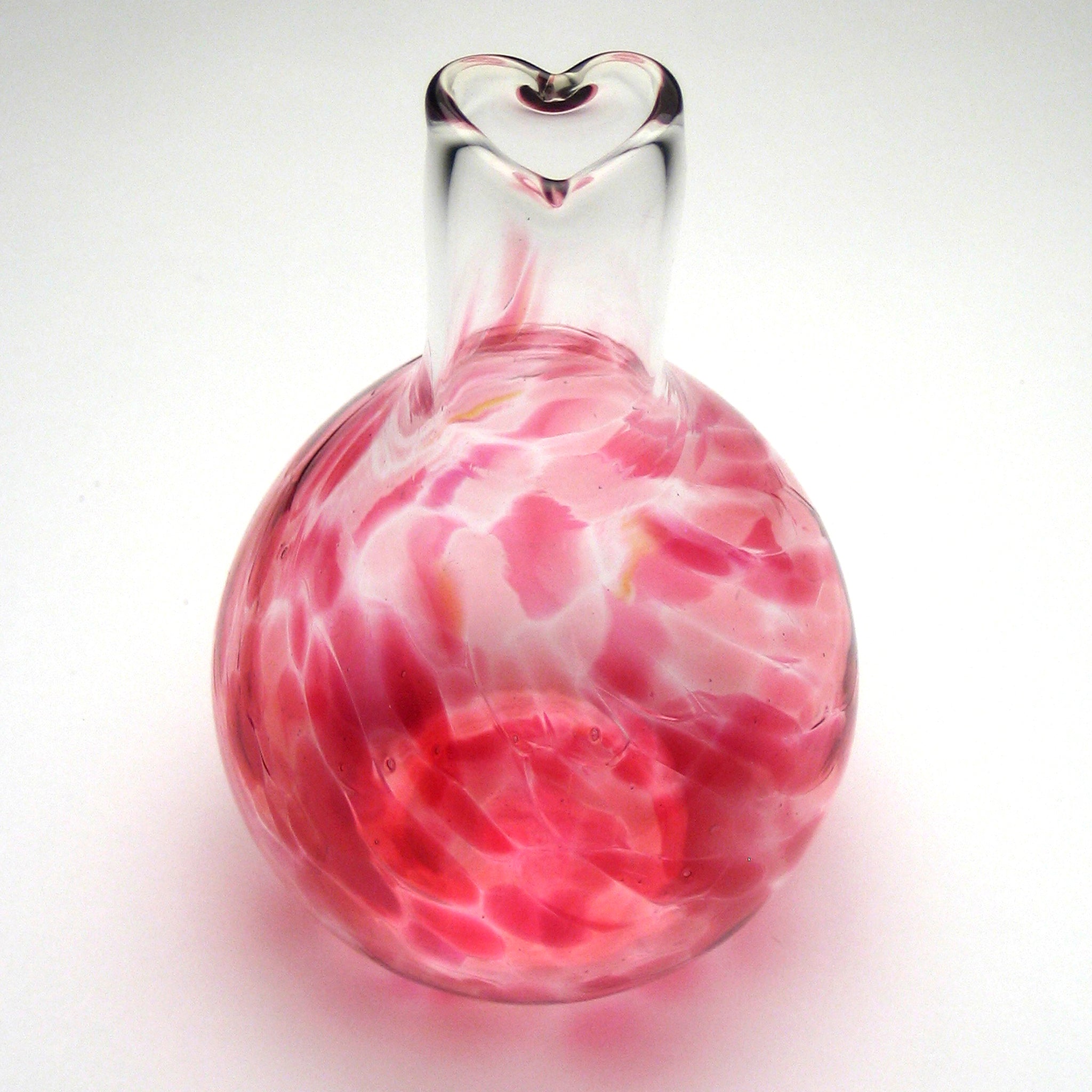 Hand Blown Glass Heart Vase - Pink