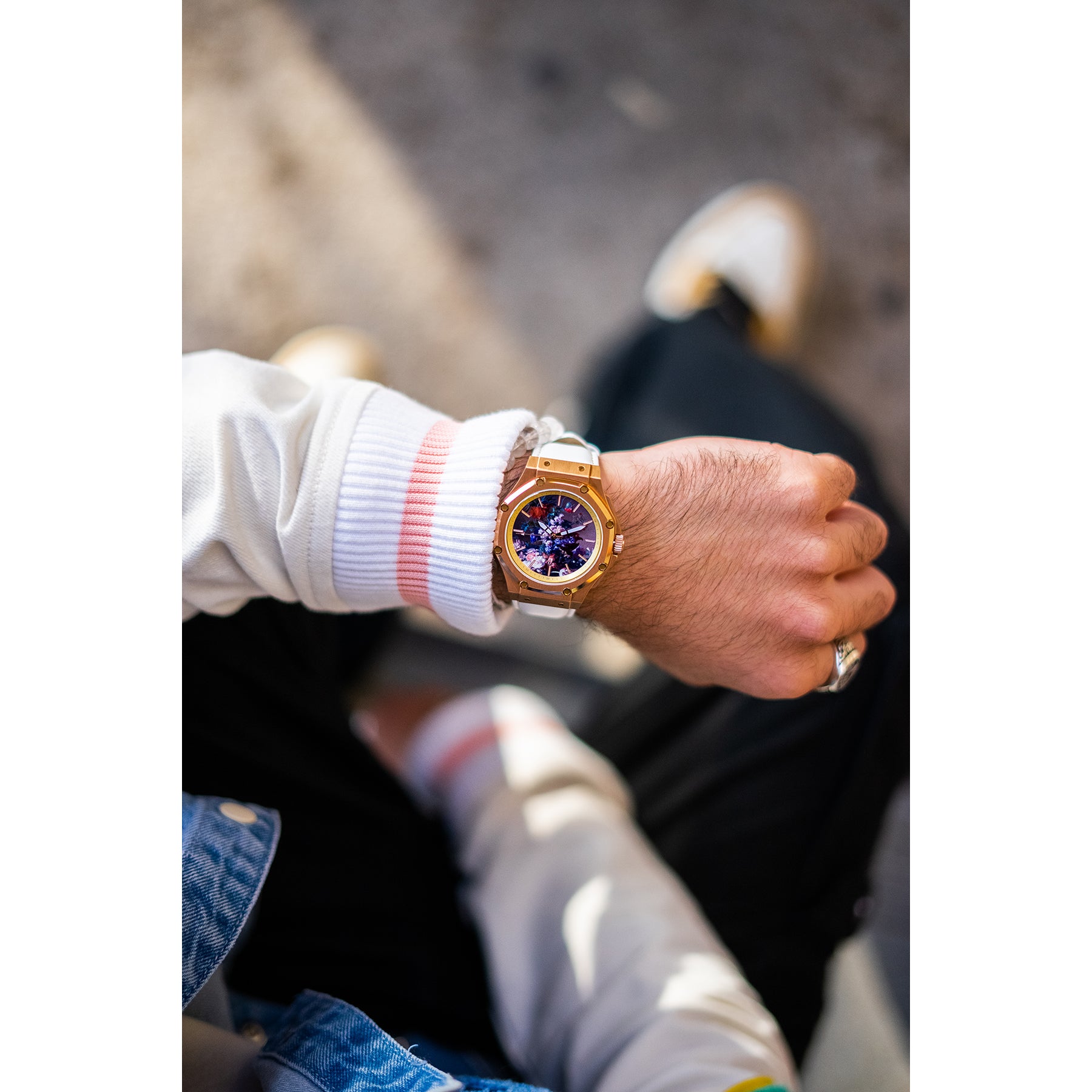 Van Huysum Vase of Flowers Watch with Leather Band