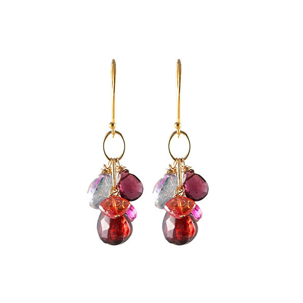 Garnet, Spinel, Topaz, Pink Tourmaline Multi Stone Earrings